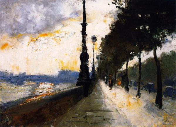 Waterloo Bridge Emerging In The Sunlight by Lesser Ury