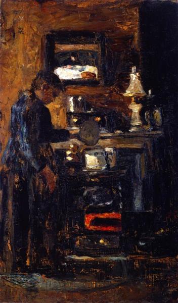 Woman At The Kitchen Stove by Lesser Ury