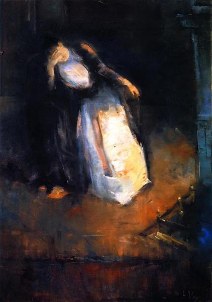 Woman By The Chimney Fire by Lesser Ury