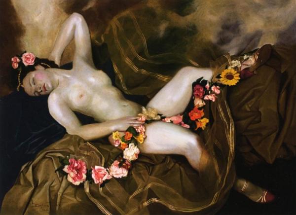 Reclining Nude With A Floral Garland by Lev Chistovsky