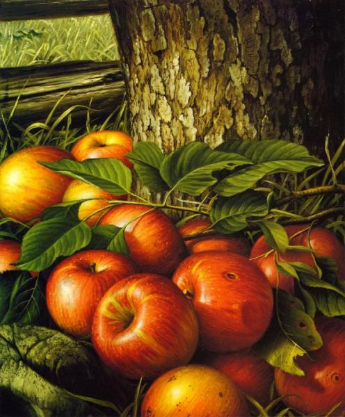 Apples And Tree Trunk by Levi Wells Prentice