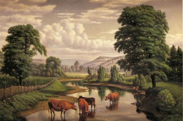 Cows Watering by Levi Wells Prentice