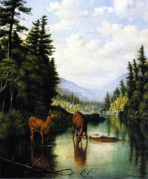 Deer In Mountain Brook by Levi Wells Prentice