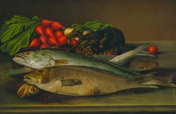 Fish, Lobster And Radishes by Levi Wells Prentice