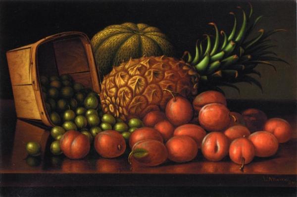 Gooseberries, Plums, Pineapple And Cantaloupe by Levi Wells Prentice