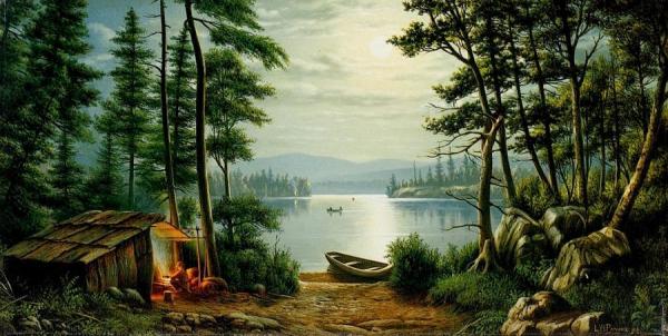 Moonlight Camping At Schroon Lake by Levi Wells Prentice Oil Painting Reproductions