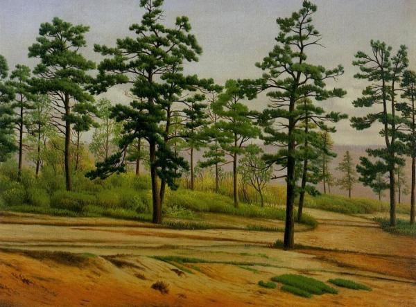Pine Trees Along A Deserted Road by Levi Wells Prentice