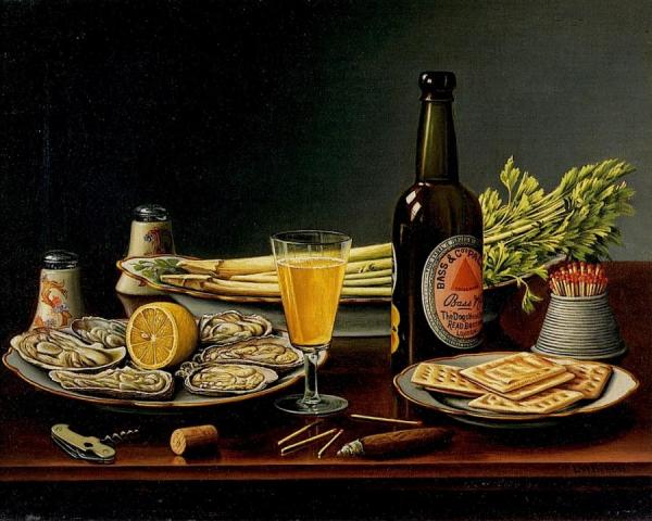 Still Life With Bass Ale And Oysters by Levi Wells Prentice