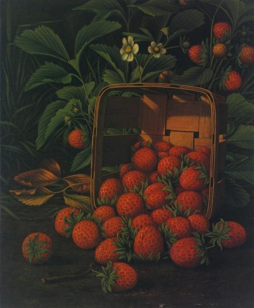 Strawberries Spilling From A Basket And Growing On A Bush by Levi Wells Prentice