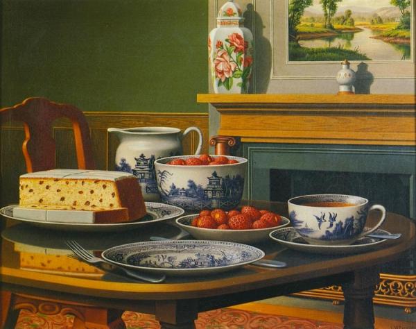 Tea, Cake And Strawberries by Levi Wells Prentice