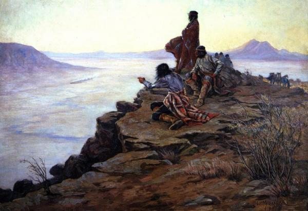 Navajos Watching A Santa Fe Train by Lon Megargee Oil Painting Reproductions