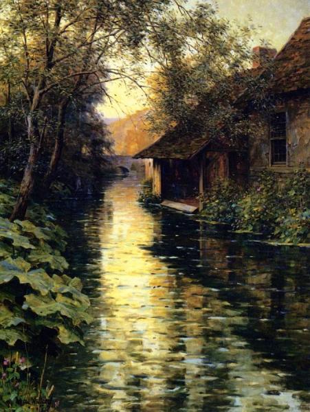 Boathouse On A Stream by Louis Ashton Knight Oil Painting Reproductions