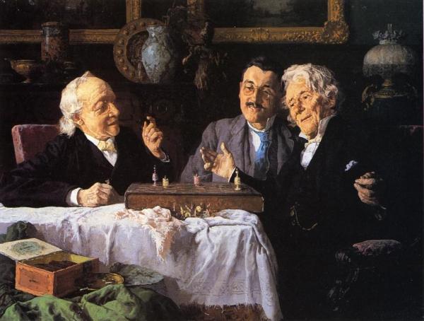 Chess Game by Louis C. Moeller Oil Painting Reproductions