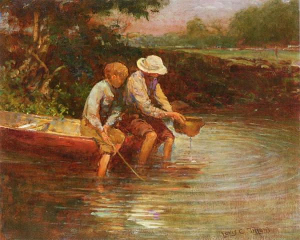 Boys Fishing by Louis Comfort Tiffany