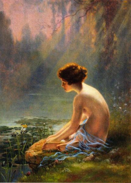 Seated Nude At Lily Pond by Louis Comfort Tiffany Oil Painting Reproductions