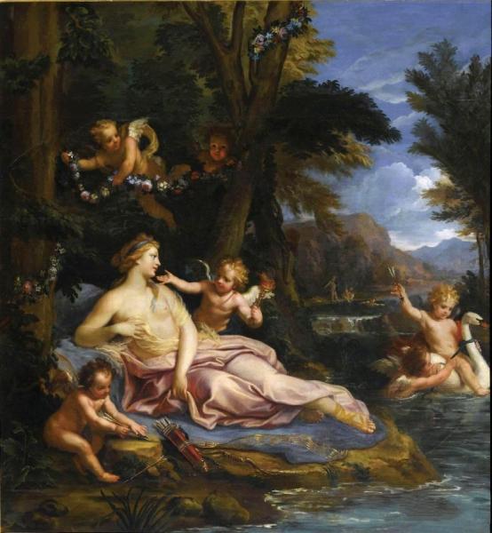 Venus And Cupids Playing With A Swan by Louis De Boullogne The Younger