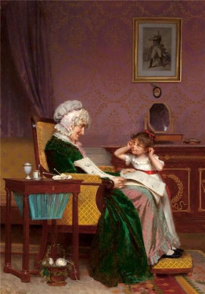 The First Lesson by Louis-emile Adan