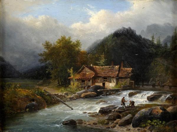 Watermill On The Mountain Stream by Louis Etienne Watelet Oil Painting Reproductions