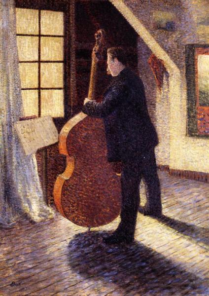 Bass Player Practicing by Louis Hayet Oil Painting Reproductions