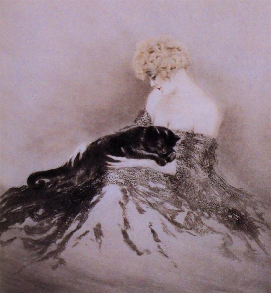 Fanny And Cat by Louis Icart Oil Painting Reproductions