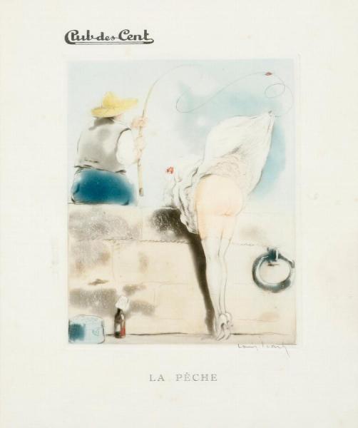 Fishing, From Club Des Cent Menu by Louis Icart