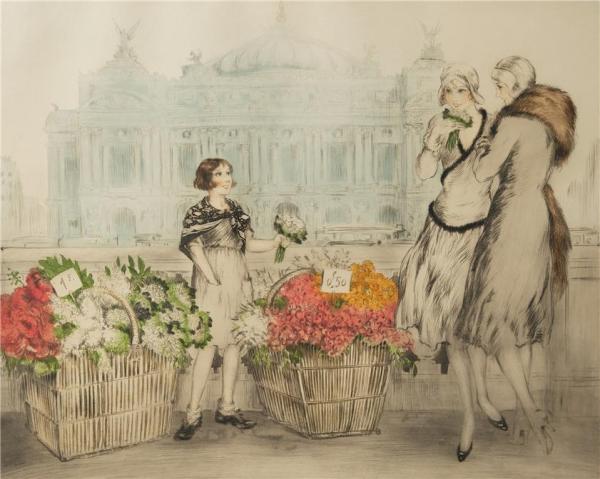 Flower Seller In Paris by Louis Icart