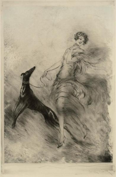 Lady With A Dog by Louis Icart