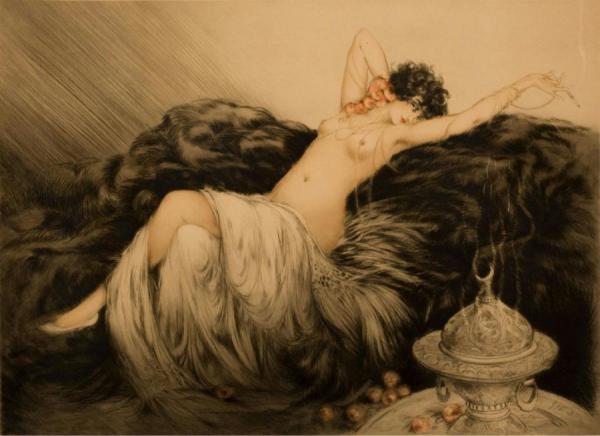 Nude With Black Fur by Louis Icart Oil Painting Reproductions