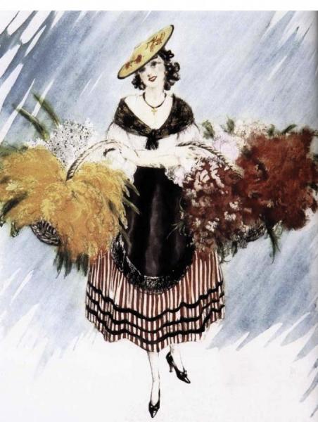 Woman Selling Flowers In Spring by Louis Icart