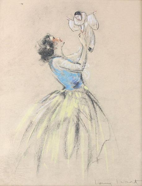 Woman With A Pierrot Doll by Louis Icart