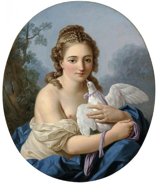 A Young Woman Holding A Dove by Louis Jean François Lagrenée