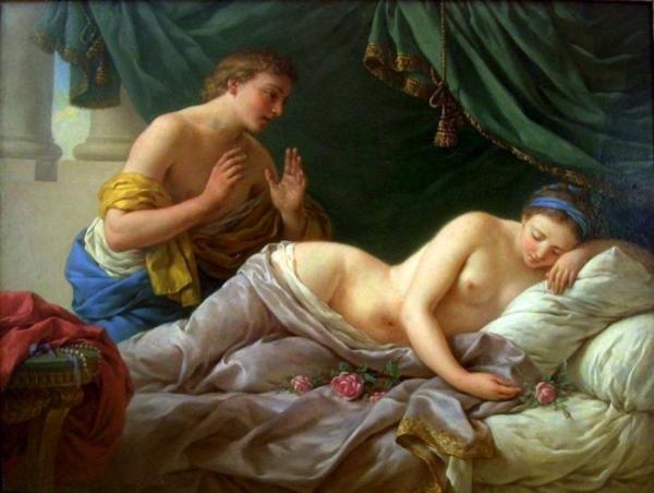 Young Woman Sleeping On A Bed Of Roses by Louis Jean François Lagrenée Oil Painting Reproductions