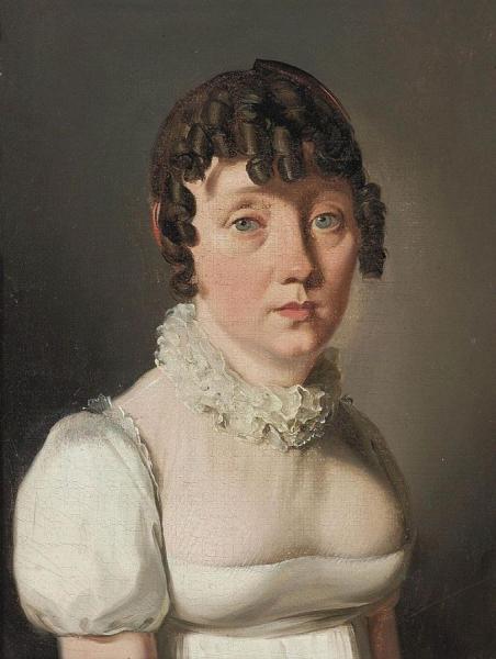 Portrait Of A Lady In A White Dress With Lace Collar by Louis Leopold Boilly