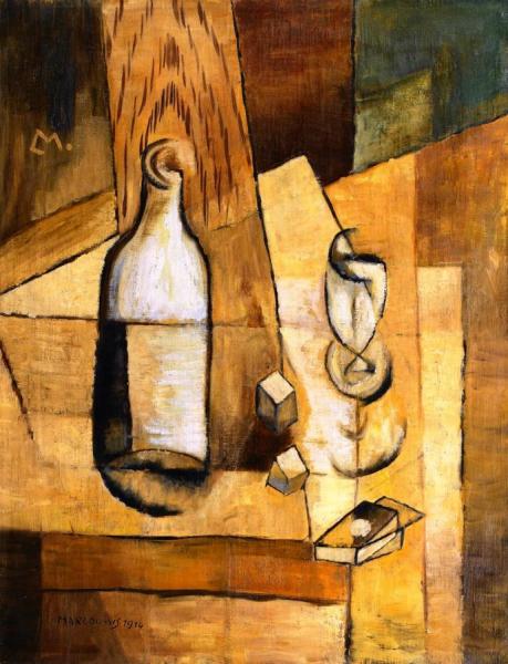 Bottle And Glass by Louis Marcoussis