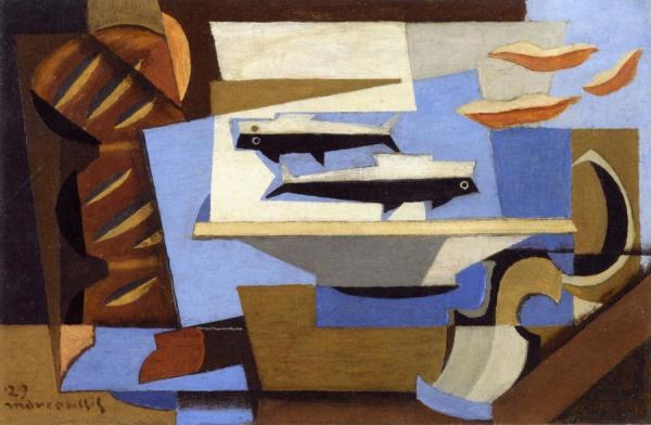 Breton Bread, Two Fish, Spoon by Louis Marcoussis