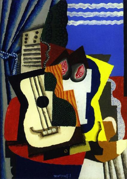 Guitar And Pomegranates By A Window by Louis Marcoussis Oil Painting Reproductions