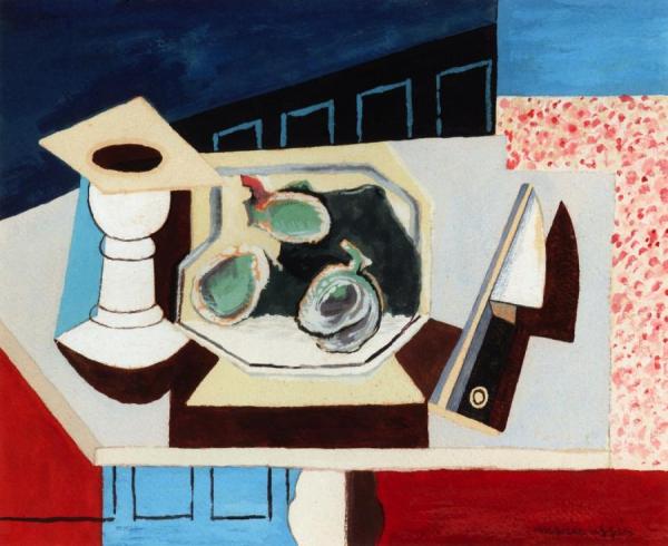 Still Life With Pomegranates And Knife On A Pedistal by Louis Marcoussis Oil Painting Reproductions