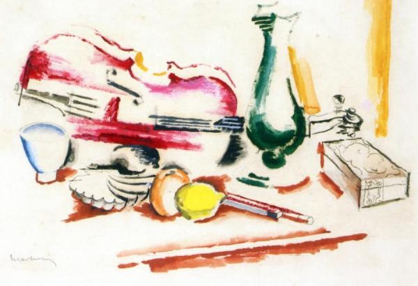 Still Life With Violin And Bow by Louis Marcoussis