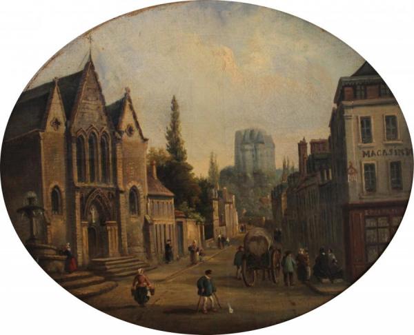 Église Notre-dame, Fontaine Et Rue Dorée, Vers 1860 by Louis Moullin Oil Painting Reproductions