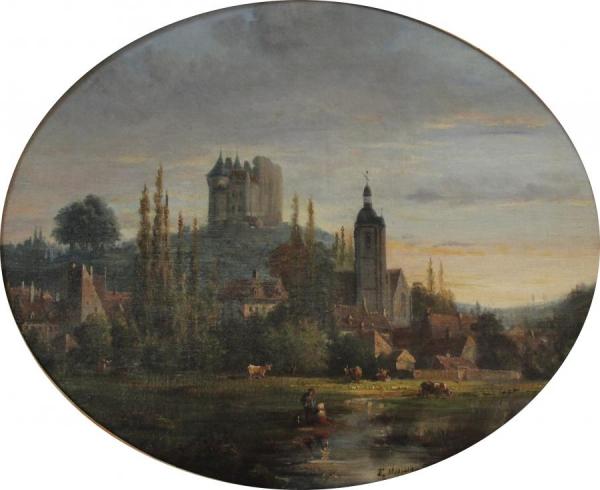 Église Saint-laurent Et Château Saint-jean, Vue Des Prairies De La Cascade à Nogent-le-rotrou by Louis Moullin