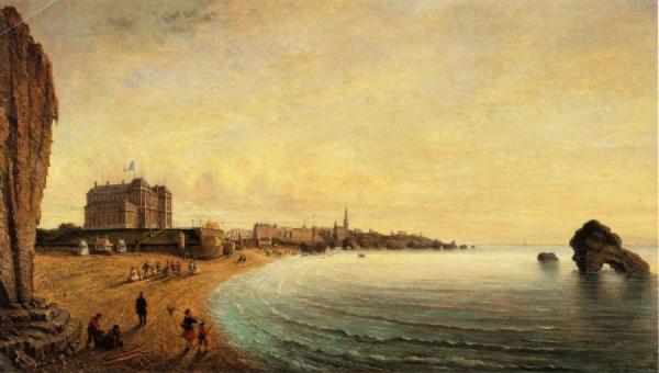 The Beach At Biarritz by Louis Moullin
