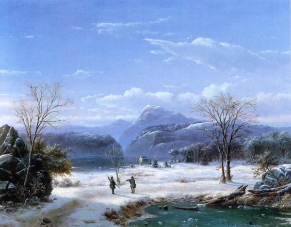Hunters In A Winter Landscape by Louis Remy Mignot