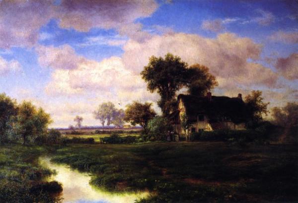 Landscape With Farmhouse By A Stream by Louis Remy Mignot