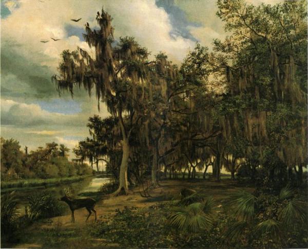 Lowland Landscape With Deer by Louis Remy Mignot