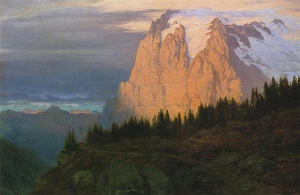 Sunset On The Wetterhorn, Switzerland by Louis Remy Mignot