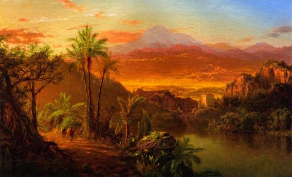 Travelers In A Tropical Landscape by Louis Remy Mignot