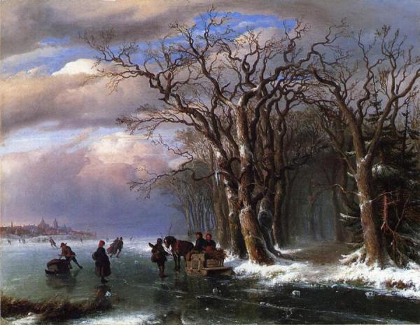 Winter Skating Scene by Louis Remy Mignot