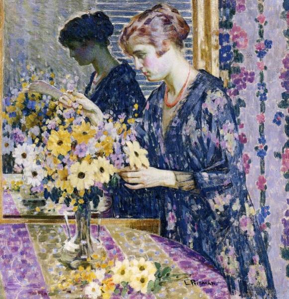 Young Woman With A Bouquet Of Flowers by Louis Ritman