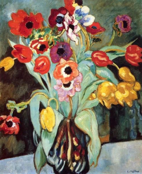 Anemones And Tulips In A Blue Vase by Louis Valtat Oil Painting Reproductions