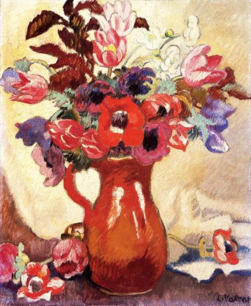 Bouquet Of Anemones And Tulips In A Brown Pitcher by Louis Valtat Oil Painting Reproductions